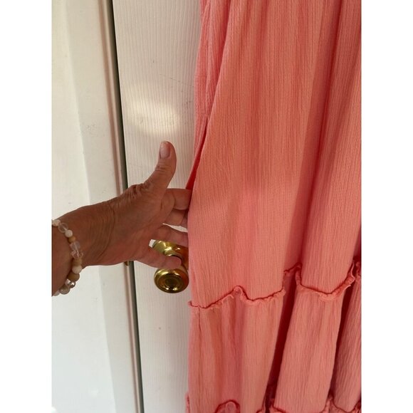 Scoop Tiered Sundress Gauzy Lined Retro Boho Bohemian Hippie‎ Peach Size Large - Picture 8 of 10